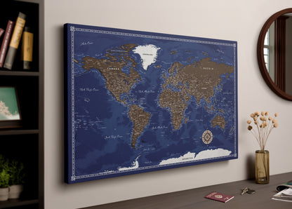 Personalizowana Mapa świata na płótnie w formie tablicy korkowej z pinezkami - Raw Earth