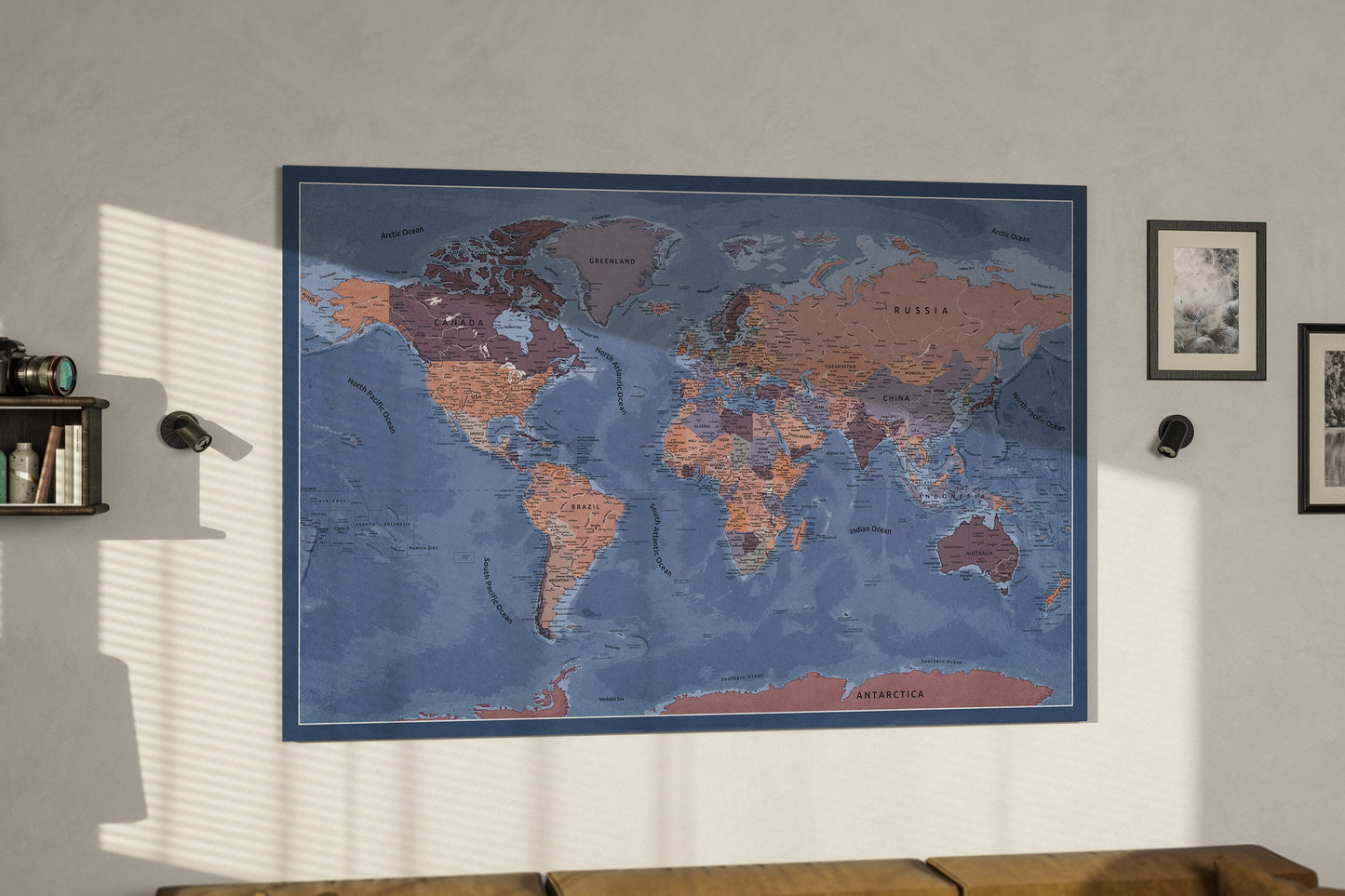 Personalizowana Mapa świata na płótnie w formie tablicy korkowej z pinezkami - Early Twilight