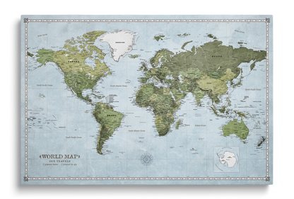 Personalizowana Mapa świata na płótnie w formie tablicy korkowej z pinezkami - Just Earth