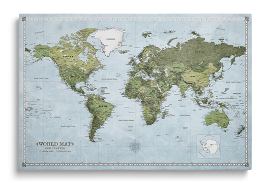 Personalizowana Mapa świata na płótnie w formie tablicy korkowej z pinezkami - Just Earth
