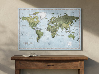 Personalizowana Mapa świata na płótnie w formie tablicy korkowej z pinezkami - Just Earth