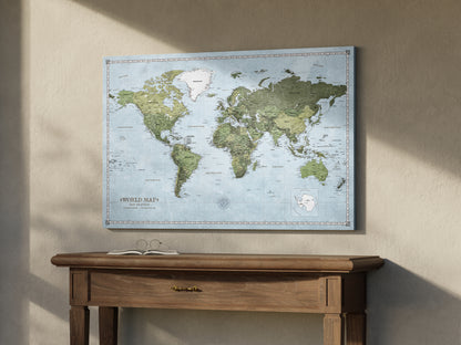 Personalizowana Mapa świata na płótnie w formie tablicy korkowej z pinezkami - Just Earth